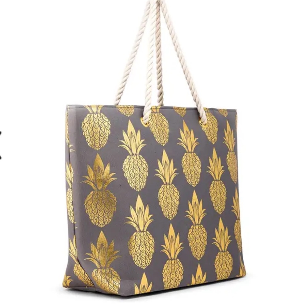 Gray and Gold Pineapple Tote Bag